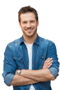 Young man happy with his hair loss clinic treatment result